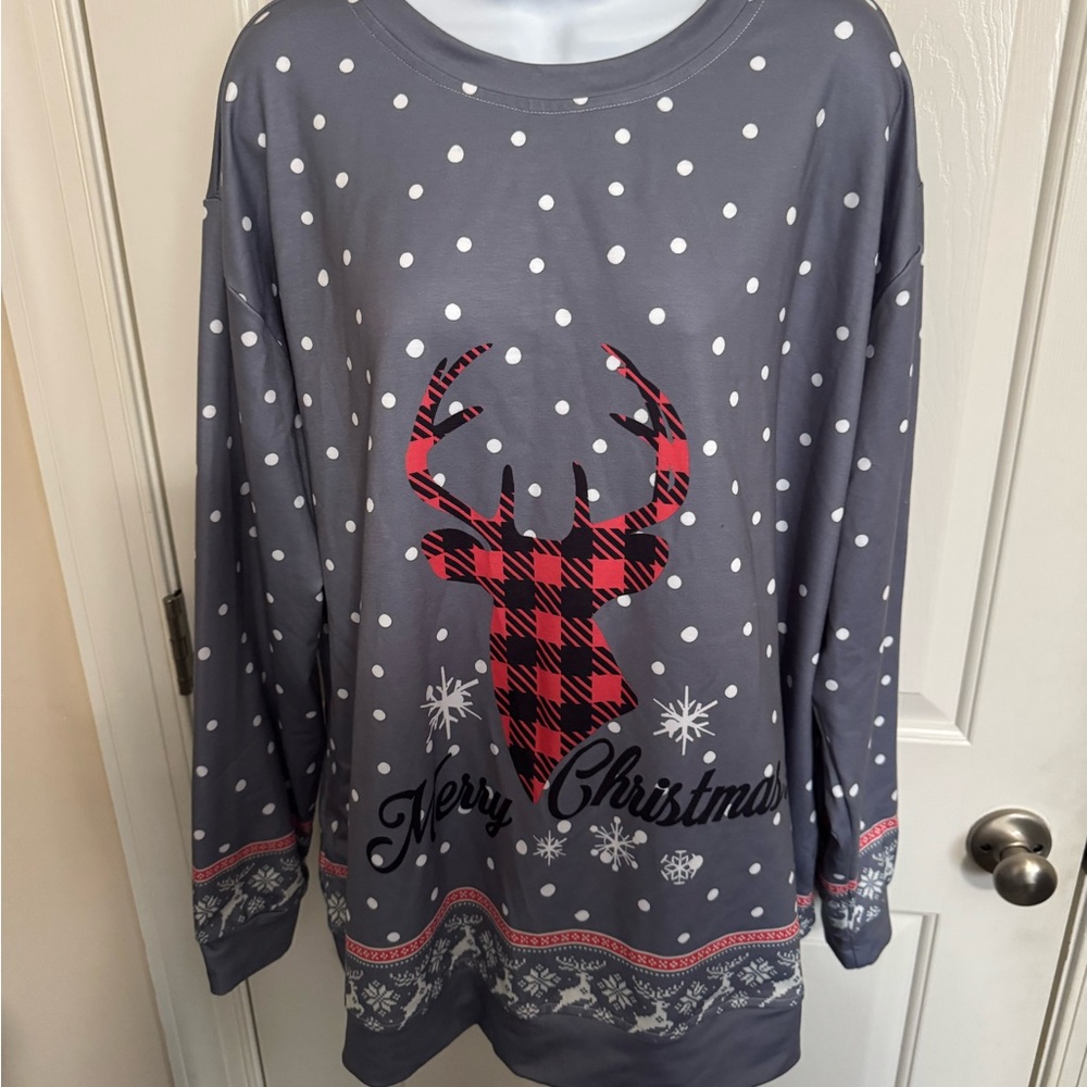 Pixie Lady 2X Buffalo Plaid Reindeer Fair Isle Polka Dot Motiff Top NWT gift